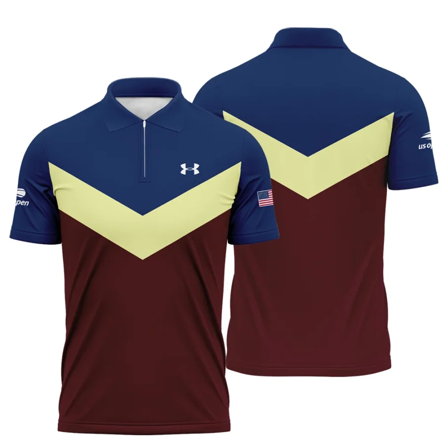 Under Armour US Open Tennis Blue Red Yellow Background Zipper Polo Shirt Style Classic