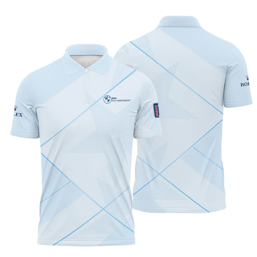 Light Blue Color Rolex BMW PGA Championship Zipper Polo Shirt All Over Prints QTBMW2407A1ROXZPL