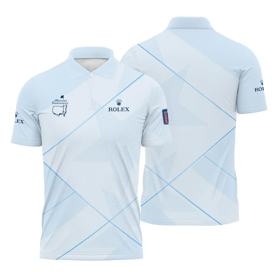 Light Blue Color Rolex Masters Tournament Zipper Polo Shirt All Over Prints QTMT2407A1ROXZPL