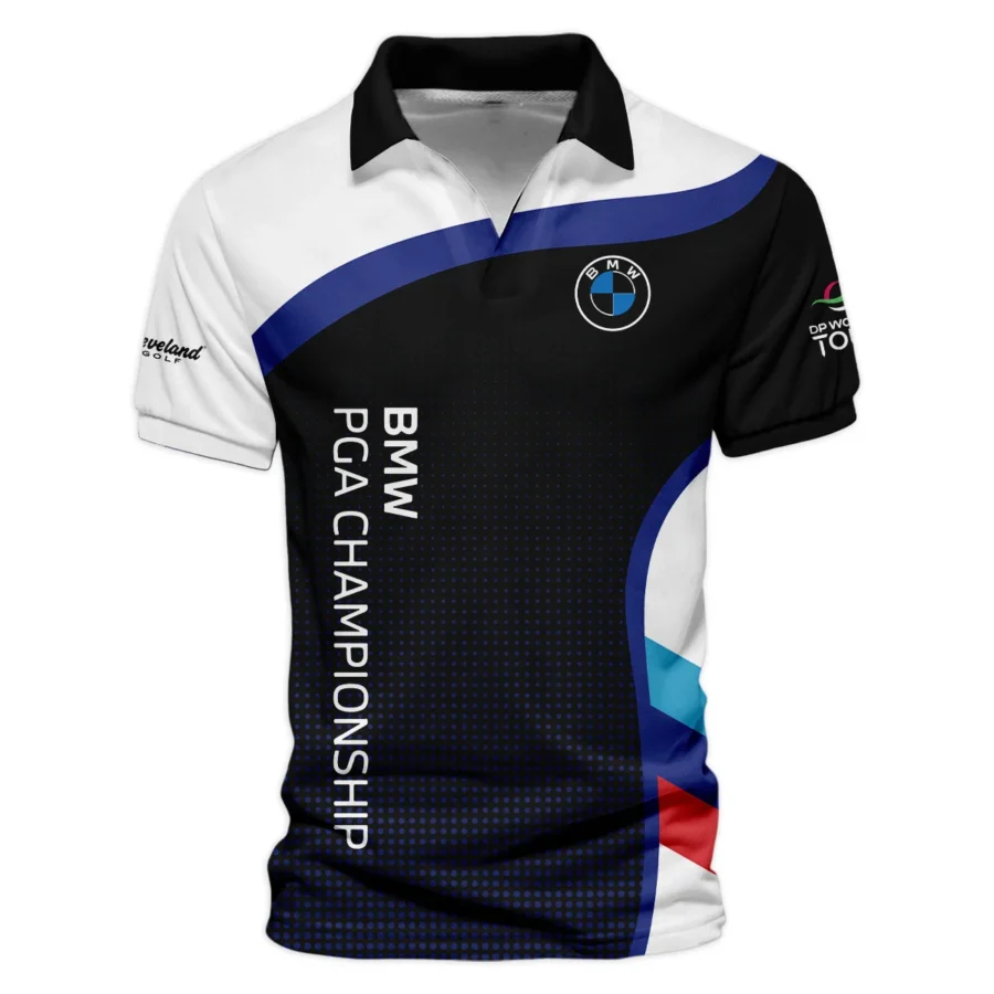 V-neck Polo Shirt Cleveland Golf BMW PGA Championship Black Background Halftone Blue Red HOBMW110724A01CLEZVPL