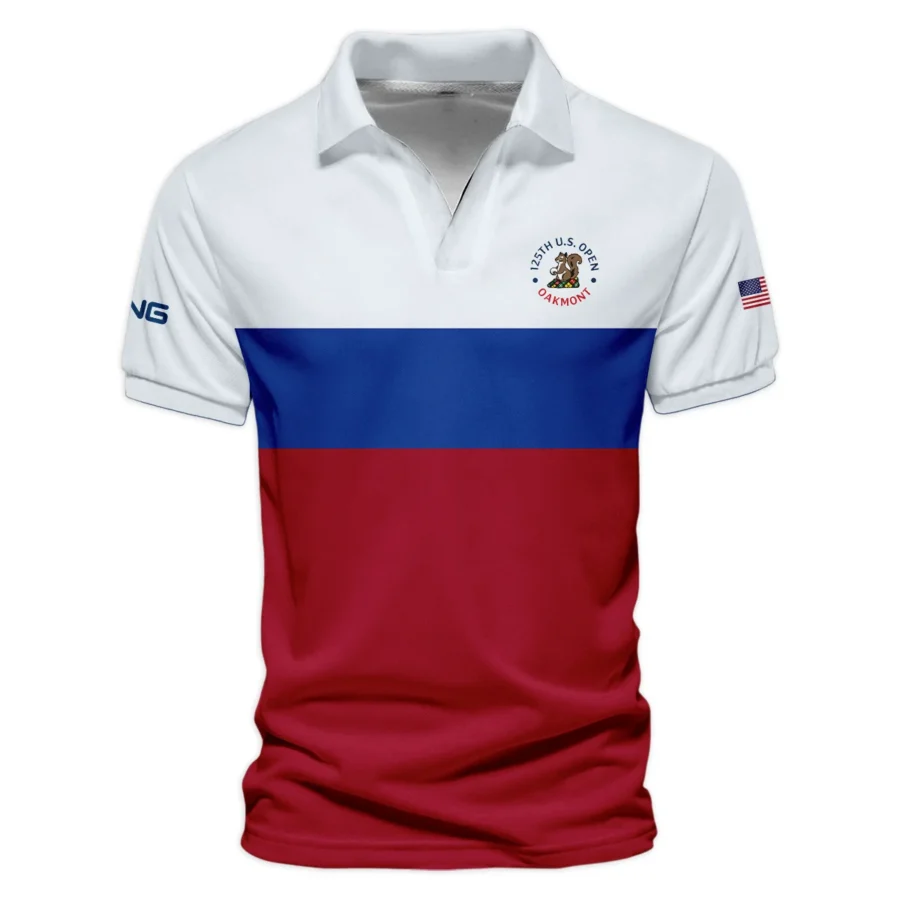 V-neck Polo Shirt Ping 125th US Open Oakmont Blue Red Very Pale Blue Pattern HOUSG130724A01PIZVPL