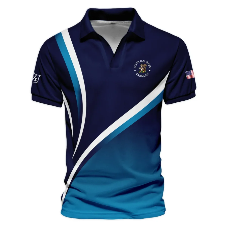 125th US Open Oakmont V-neck Polo Shirt Wilson Staff Dark Blue Gradient White Background HOUSG130724A02WSZVPL