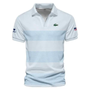 US Open Tennis Light Blue Background Line Lacoste Zipper Polo Shirt Style Classic