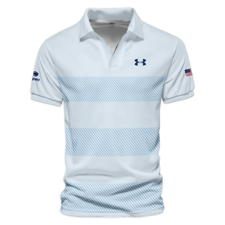 US Open Tennis Light Blue Background Line Under Armour Vneck Polo Shirt Style Classic