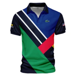 Lacoste US Open Tennis Dark Blue Green Red Background Zipper Polo Shirt Style Classic