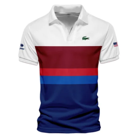 Lacoste US Open Tennis White Blue Red Pattern Vneck Polo Shirt Style Classic