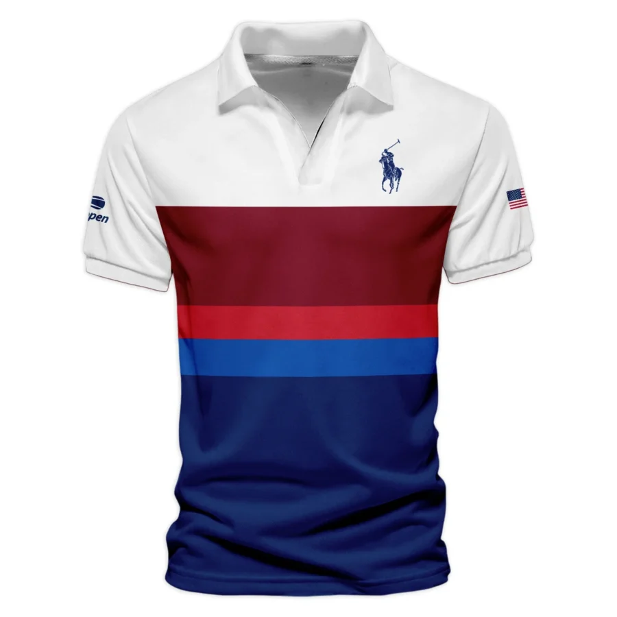 Ralph Lauren US Open Tennis White Blue Red Pattern Vneck Polo Shirt Style Classic