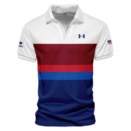 Under Armour US Open Tennis White Blue Red Pattern Vneck Polo Shirt Style Classic