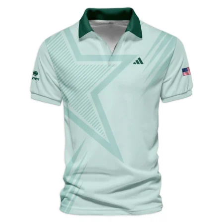 US Open Tennis Adidas Green Pastel Background Star Line Pattern Vneck Polo Shirt Style Classic