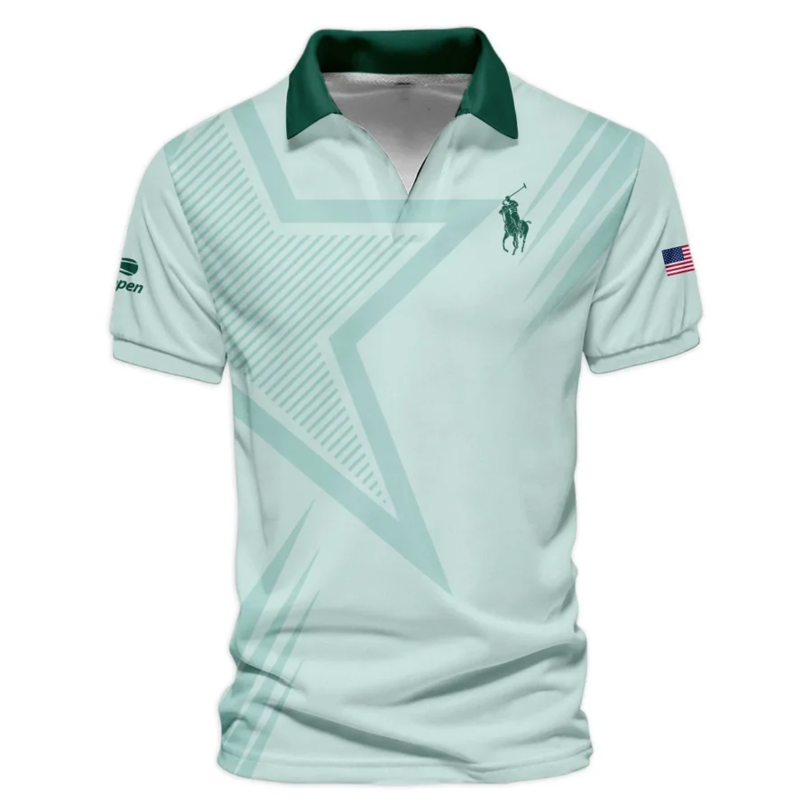 US Open Tennis Ralph Lauren Green Pastel Background Star Line Pattern Vneck Polo Shirt Style Classic