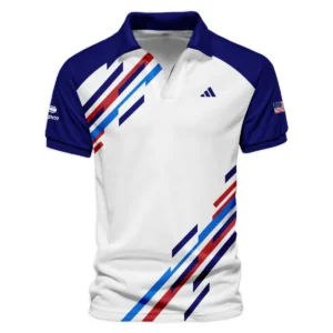 US Open Tennis Adidas White Blue Red Line Color Background Zipper Polo Shirt Style Classic