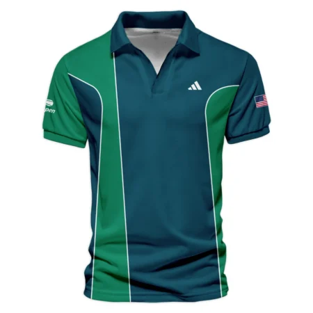 Very Dark Cyan Green Background US Open Tennis Adidas Vneck Polo Shirt Style Classic