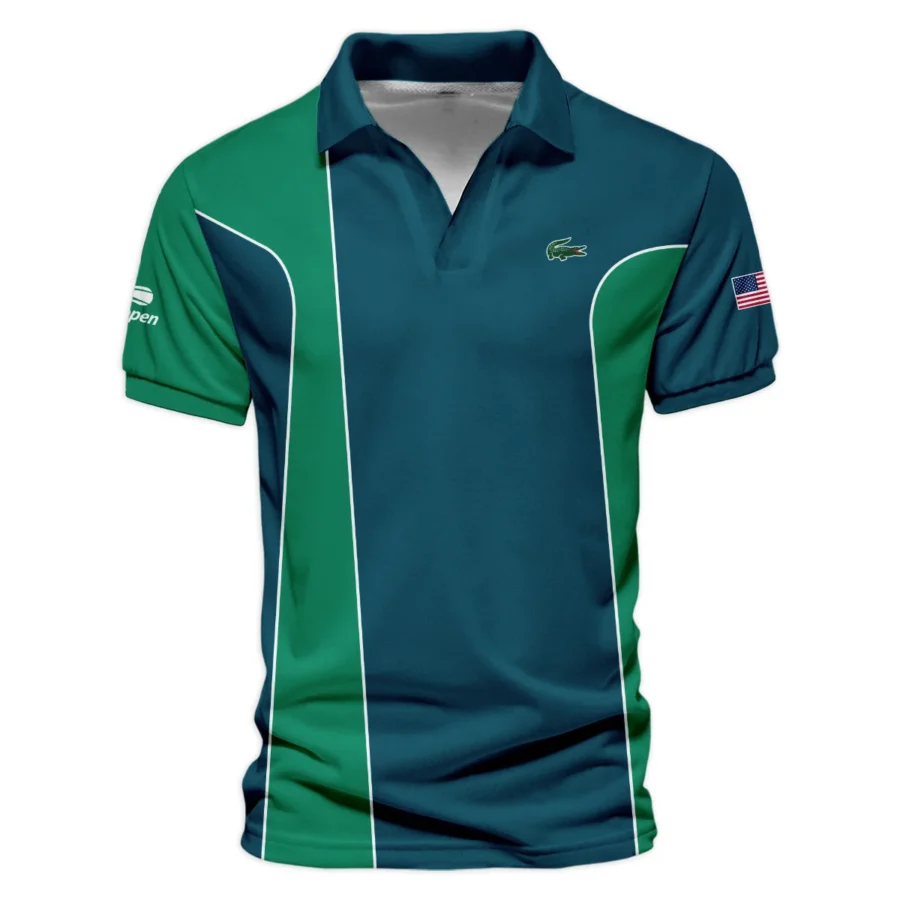 Very Dark Cyan Green Background US Open Tennis Lacoste Vneck Polo Shirt Style Classic