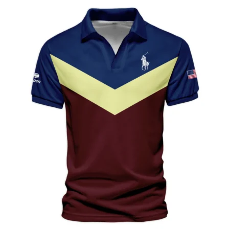 Ralph Lauren US Open Tennis Blue Red Yellow Background Vneck Polo Shirt Style Classic