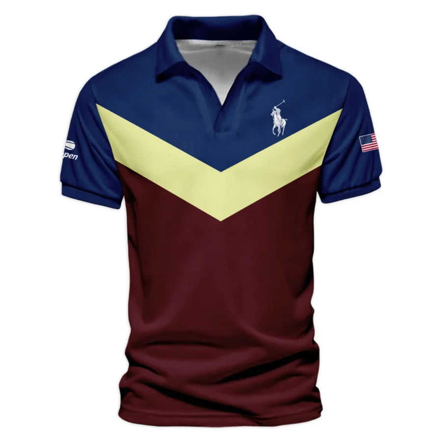 Ralph Lauren US Open Tennis Blue Red Yellow Background Vneck Polo Shirt Style Classic