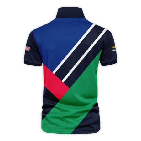 Lacoste US Open Tennis Dark Blue Green Red Background Vneck Polo Shirt Style Classic