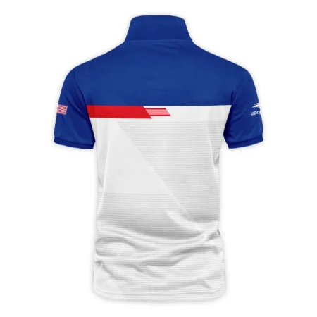 Lacoste US Open Tennis Blue Red White Line Pattern Vneck Polo Shirt Style Classic