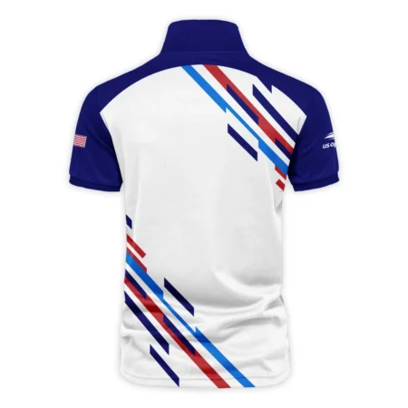 US Open Tennis Adidas White Blue Red Line Color Background Vneck Polo Shirt Style Classic