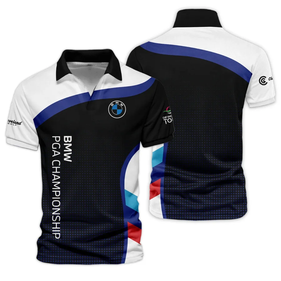 V-neck Polo Shirt Cleveland Golf BMW PGA Championship Black Background Halftone Blue Red HOBMW110724A01CLEZVPL