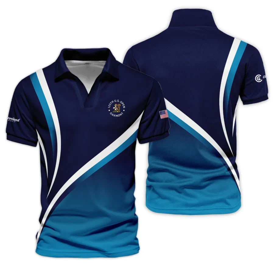 125th US Open Oakmont V-neck Polo Shirt Cleveland Golf Dark Blue Gradient White Background HOUSG130724A02CLEZVPL