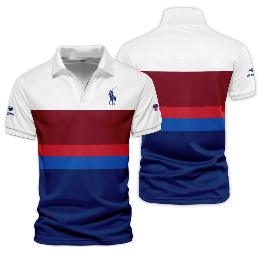 Ralph Lauren US Open Tennis White Blue Red Pattern Vneck Polo Shirt Style Classic