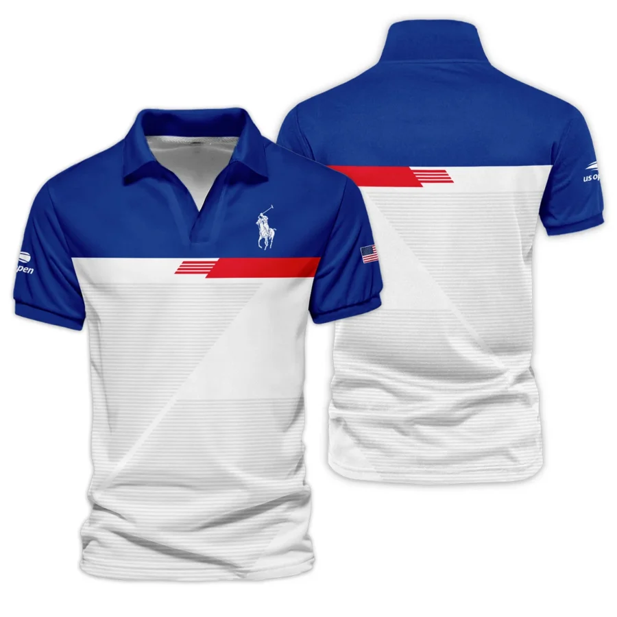 Ralph Lauren US Open Tennis Blue Red White Line Pattern Vneck Polo Shirt Style Classic