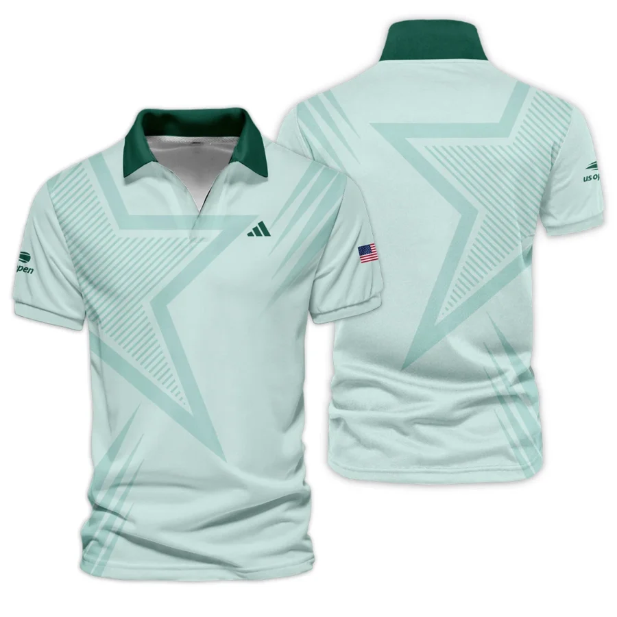 US Open Tennis Adidas Green Pastel Background Star Line Pattern Vneck Polo Shirt Style Classic