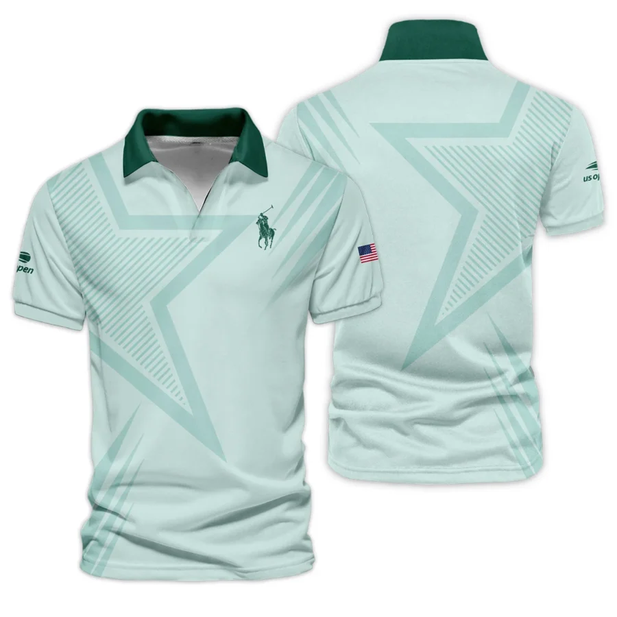 US Open Tennis Ralph Lauren Green Pastel Background Star Line Pattern Vneck Polo Shirt Style Classic