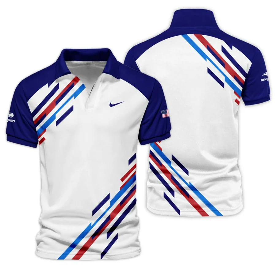 US Open Tennis Nike White Blue Red Line Color Background Vneck Polo Shirt Style Classic