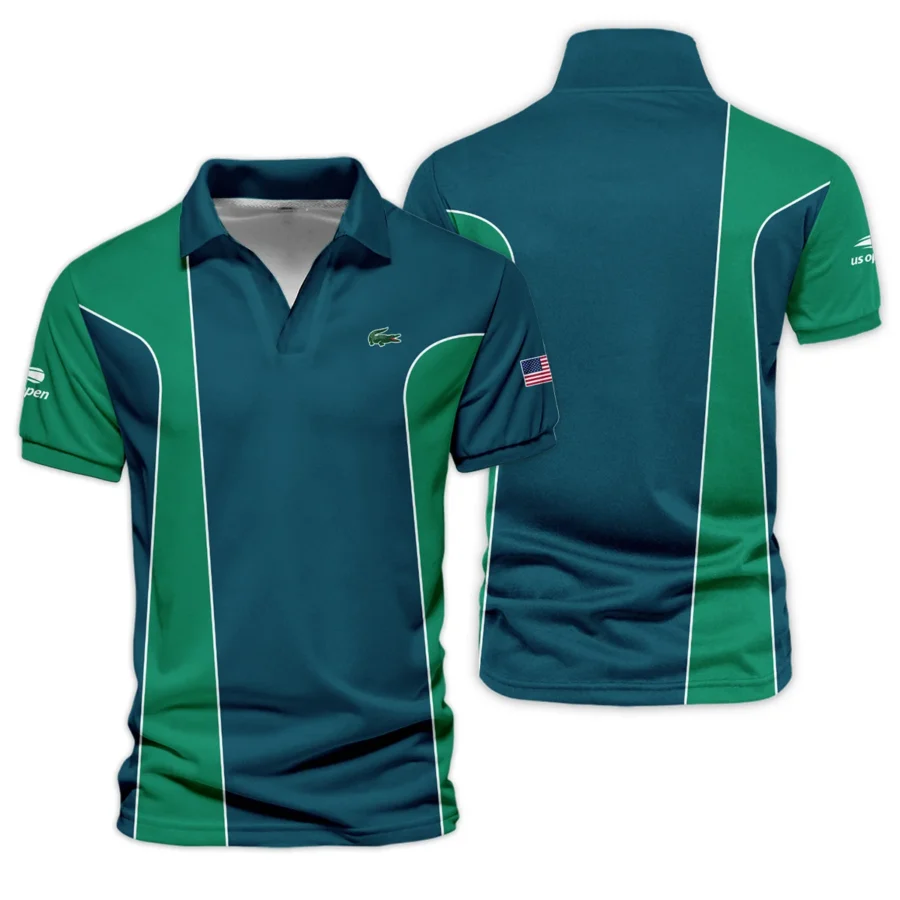 Very Dark Cyan Green Background US Open Tennis Lacoste Vneck Polo Shirt Style Classic