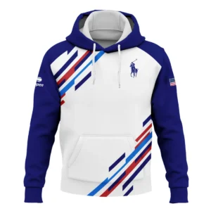 US Open Tennis Ralph Lauren White Blue Red Line Color Background Zipper Hoodie Shirt Style Classic