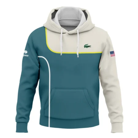 Very Dark Desaturated Cyan Yellow Line US Open Tennis Lacoste Hoodie Shirt Style Classic