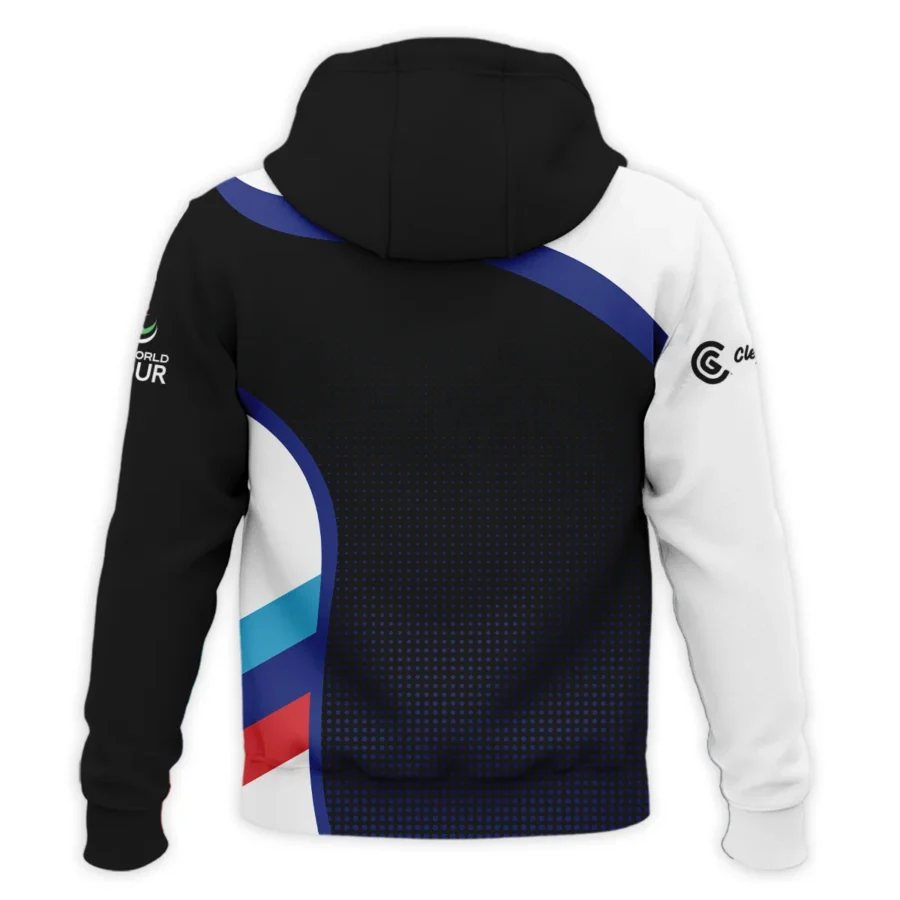 Zipper Hoodie Shirt Cleveland Golf BMW PGA Championship Black Background Halftone Blue Red HOBMW110724A01CLEZHD