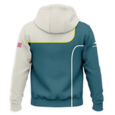 Very Dark Desaturated Cyan Yellow Line US Open Tennis Adidas Zipper Hoodie Shirt Style Classic