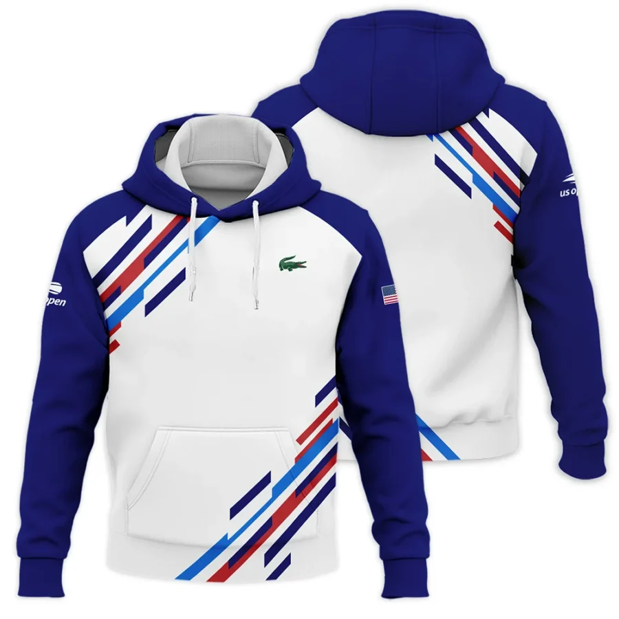 US Open Tennis Lacoste White Blue Red Line Color Background Hoodie Shirt Style Classic