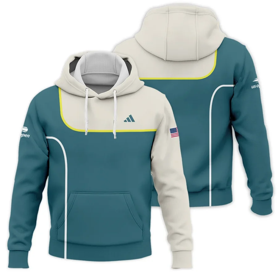 Very Dark Desaturated Cyan Yellow Line US Open Tennis Adidas Hoodie Shirt Style Classic