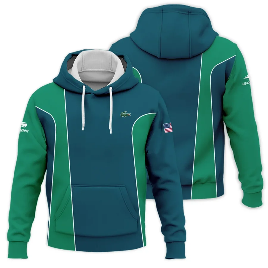 Very Dark Cyan Green Background US Open Tennis Lacoste Hoodie Shirt Style Classic