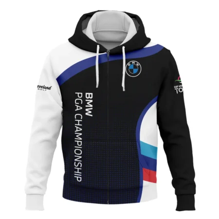 Zipper Hoodie Shirt Cleveland Golf BMW PGA Championship Black Background Halftone Blue Red HOBMW110724A01CLEZHD