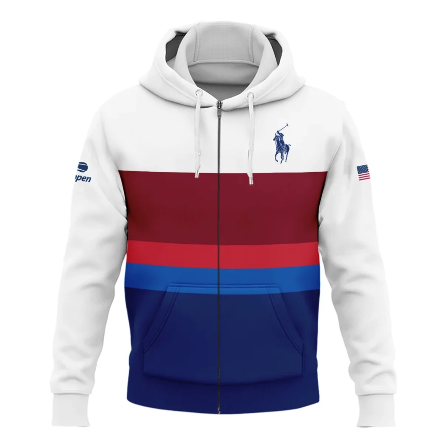 Ralph Lauren US Open Tennis White Blue Red Pattern Zipper Hoodie Shirt Style Classic