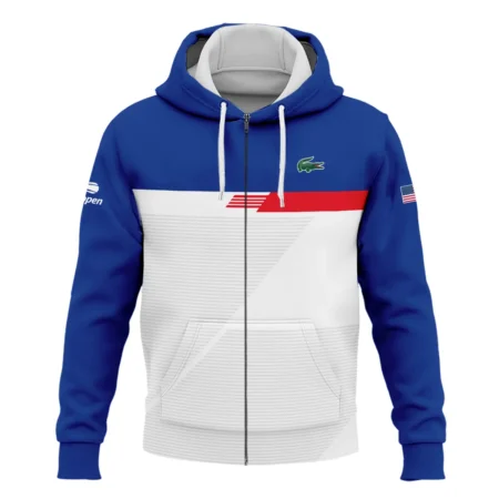 Lacoste US Open Tennis Blue Red White Line Pattern Zipper Hoodie Shirt Style Classic