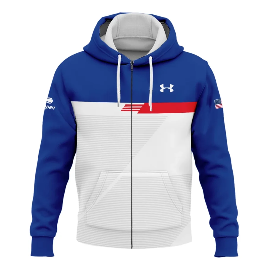 Under Armour US Open Tennis Blue Red White Line Pattern Zipper Hoodie Shirt Style Classic