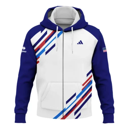 US Open Tennis Adidas White Blue Red Line Color Background Zipper Hoodie Shirt Style Classic