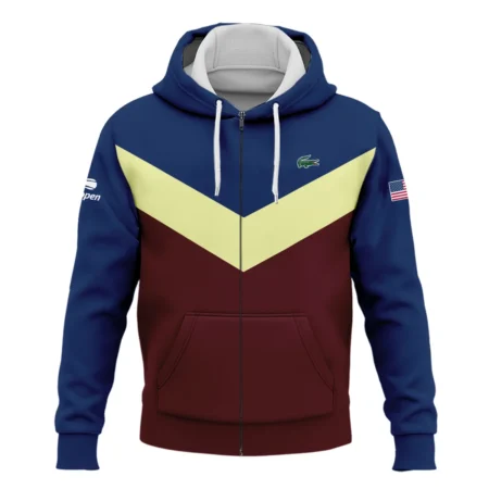 Lacoste US Open Tennis Blue Red Yellow Background Zipper Hoodie Shirt Style Classic