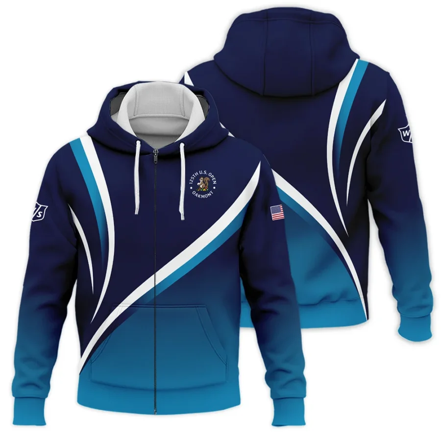 125th US Open Oakmont Zipper Hoodie Shirt Wilson Staff Dark Blue Gradient White Background HOUSG130724A02WSZHD