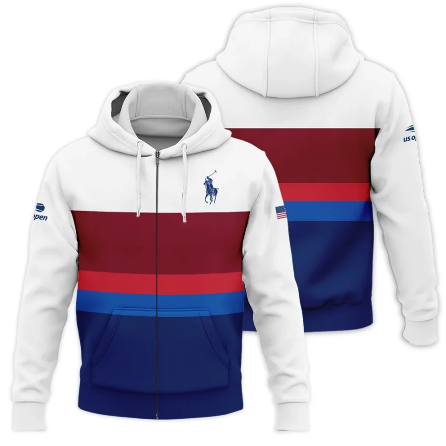 Ralph Lauren US Open Tennis White Blue Red Pattern Zipper Hoodie Shirt Style Classic