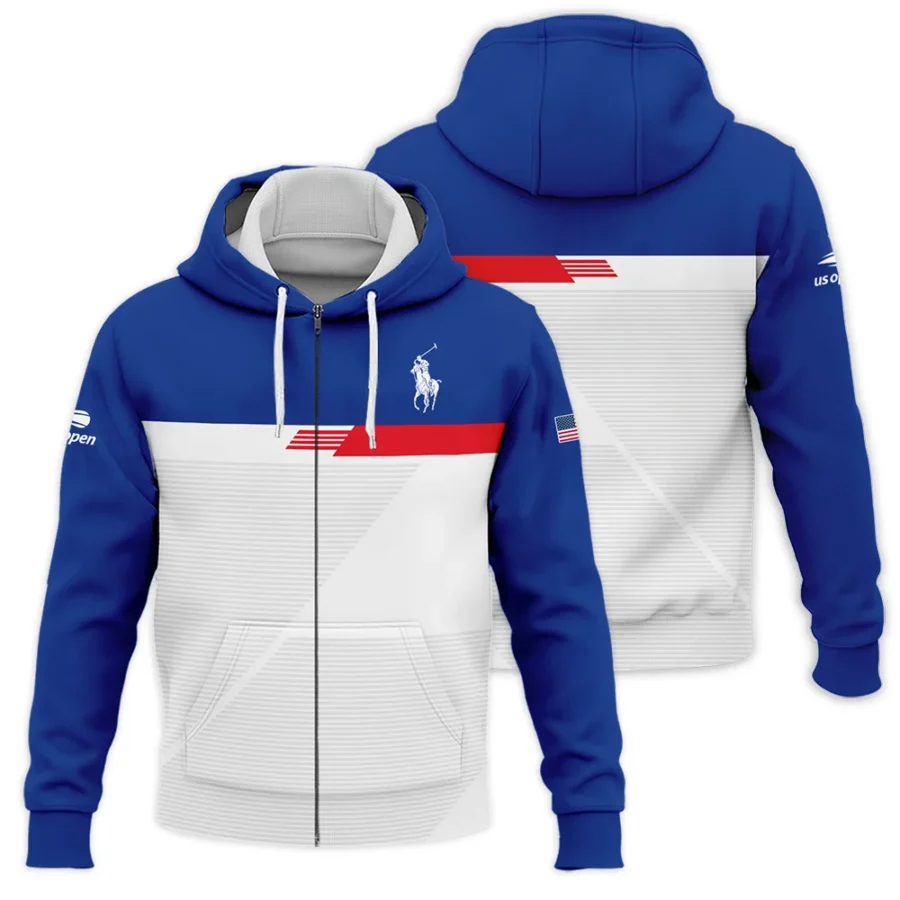 Ralph Lauren US Open Tennis Blue Red White Line Pattern Zipper Hoodie Shirt Style Classic