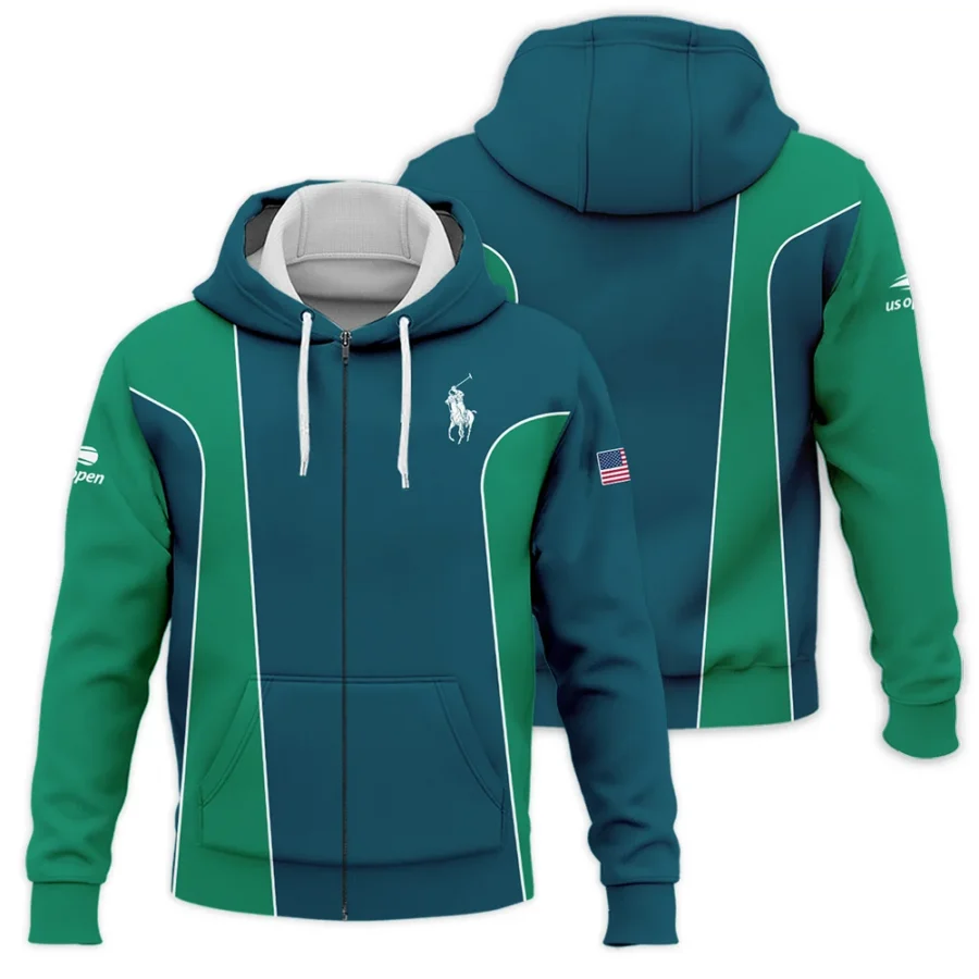 Very Dark Cyan Green Background US Open Tennis Ralph Lauren Zipper Hoodie Shirt Style Classic