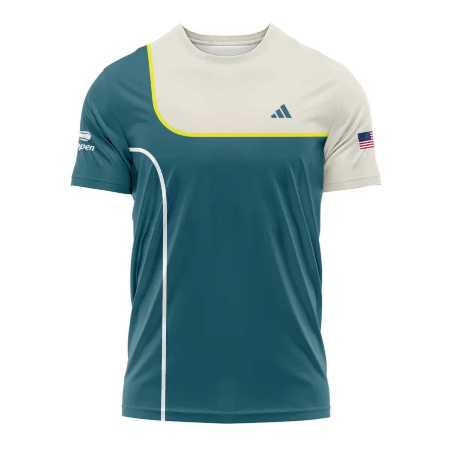 Very Dark Desaturated Cyan Yellow Line US Open Tennis Adidas Performance T-Shirt Style Classic