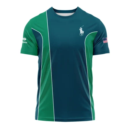 Very Dark Cyan Green Background US Open Tennis Ralph Lauren Performance T-Shirt Style Classic