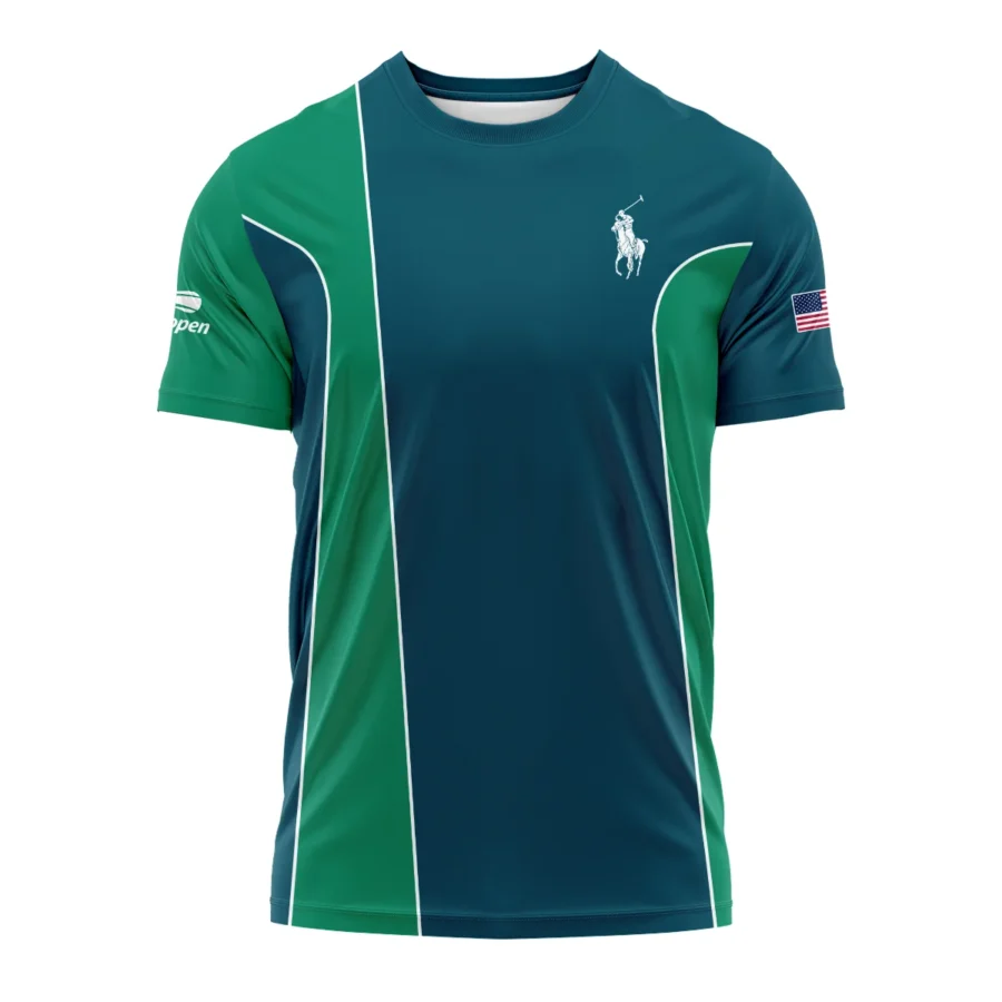 Very Dark Cyan Green Background US Open Tennis Ralph Lauren Performance T-Shirt Style Classic